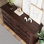 Farmhouse 6 Drawer Dresser for Bedroom, 54" Wide Wood Dresser with Natural Texture, Rustic Chest of Drawers for Bedroom with Vintage Metal Hands, for Living Room, Hallway, Cherry