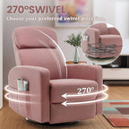 Power Swivel Recliner Chairs for Adults, Electric Glider Rocking Chair Nursery, Glider Recliner Nursery Chair with Classified Side Pocket, Nursery Rocking Chairs with USB and Type-C Ports