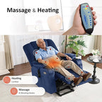 MCombo Power Lift Recliner Chair with Massage and Heat for Elderly People, Cup Holders, USB Ports, Side Pockets, Fabric 7529 (Medium, Navy Blue)