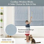 Madison Park Galen Cordless Roman Shade, 34"W x 64"H, Sheen Blue – Room Darkening, Thermal Insulated, Energy Efficient Window Blind with Subtle Sheen Basketweave Fabric for Privacy