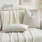 FUTEI Cream Chenille Decorative Throw Pillow Covers 12x20 Inch Set of 2,Soft Embossed Striped Textured Lumbar Pillow Cases,Modern Home Decor for Couch Bed Living Room