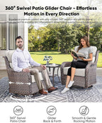 HUMMUH Wicker Patio Furniture Set 6 Inch Thick Cushion Outdoor Swivel Rocker Patio Chairs with Deep Seat Sofa 5PCS Outdoor Furniture Set for Porch Garden Deck