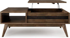 SIMPLIHOME Clarkson Lift Top Coffee Table - 48 inch Wide Solid Acacia Wood Mid-Century Cocktail Table in Rustic Natural Aged Brown, Stylish Living Room Table with Storage Compartment and Open Shelf