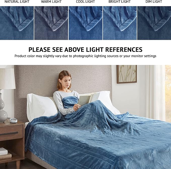 Beautyrest Heated Electric Blanket for Cold Weather, Fast Heating Heated Blanket, Auto Shut Off, Virtually Zero EMF, Multi Heat Setting, UL Certified, Sapphire Queen (90 inx84 in)