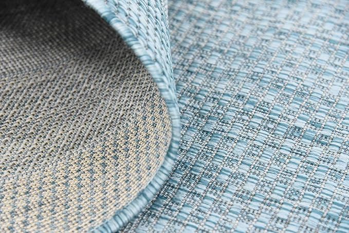 Unique Loom Outdoor Border Collection Area Rug - Soft Border (9'x 12' Rectangle, Aquamarine/ Ivory)