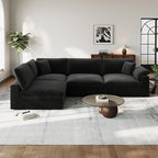 Cloud Modular Couch for Living Room,V Shape Linen Blend Sofas,Modern Deep Seat Cloud Sofas,Convertible Comfort Down Filled Sectional Couches,Removable Washable Cushion Covers,Black