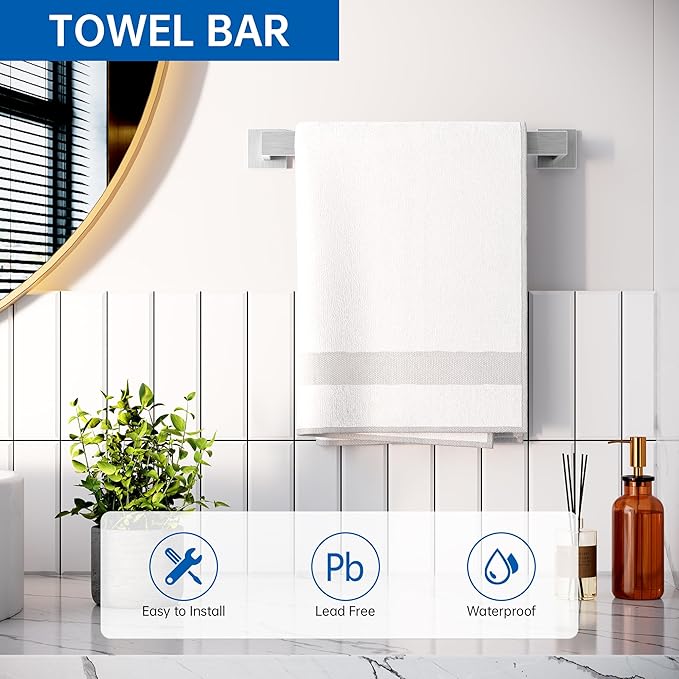 10-Piece Bathroom Hardware Accessories Set, 16 Inch SUS304 Stainless Steel Towel Bar Set, Wall Mounted Bathroom Towel Holders, Towel Hooks with Toilet Paper Holder