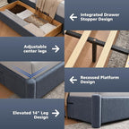 VELOCAVA Queen Size Upholstered Bed Frame with 51.77" Tall Headboard and Soft Rounded Corners, Side Storage Drawers, 12-Slat Support, No Box Spring Needed, Linen-Blend Fabric, Dusty Blue