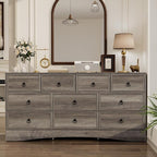 Farmhouse 10 Drawer Dresser for Bedroom – 63'' Long Dresser Wood Chest of Drawers,TV Stand for 75 inch TV, Storage Organizer Furniture, Hallway, Entryway, Closet, Brownish Grey