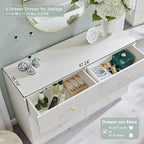 Fluted Dresser for Bedroom, 47" White 6 Drawer Dressers, Wood Tall Dresser Storage Organizer, Modern Chest of Drawers with Deep Storage for Closet Hallway, Entryway, Living Room, White