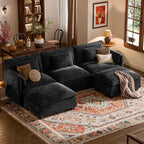 ELUCHANG Oversized 116" Modular Sectional Sofa, Comfy Cloud Couch, U Shaped Deep Seat Sofa Couches for Living Room, 5-Seater Modern Sofa with Movable Ottoman, DIY Combination - Chenille Black