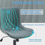 YOUNIKE Office Chair Armless Desk Chair with Wheels, Home Office Computer Task Chair, Modern Faux Leather Upholstered Vanity Chair, Adjustable Swivel Rolling Office Chairs, Greyishgreen