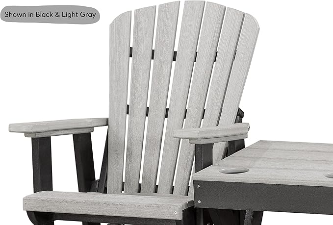 DutchCrafters Slat Fan Back Double Poly Adirondack Glider Outdoor Patio Chairs with Center Table (White & Aruba Blue)