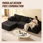 107" Boneless Couch with Deep Seat, Modular Sectional Sofa, Cloud Sectional Couch for Living Room, No Assembly Required, Corduroy, L-Shape Left，Black