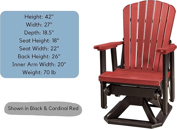 DutchCrafters Slat Fan Back Poly Adirondack Swivel Glider Outdoor Patio Chair (White & Cedar)
