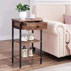 VECELO Tall End Table with Adjustable Shelf Night Stand with Drawer for Small Spaces,Living Room Bedroom, Brown,Set of 2