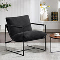 Furniliving Sling Accent Chair with Metal Frame, Comfortable Boucle Fabric Arm Chair, Upholstered Cozy Reading Chair for Living Room, Bedroom, Dressing Room, Home Office, Black