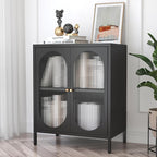Small Cabinet with 2 Acrylic Doors, Metal Pantry with Adjustable Shelf and High Feet, Black Accent Cabinet for Home, Office, Living Room,Sideboard, Hallway and Entryway