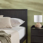 Walker Edison Queen Modern Reeded Headboard Solid Wood Bed, Queen Size, Black