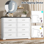8 Drawer Dresser for Bedroom, 53" Wide Wooden Chest of Drawers, Rustic Farmhouse Dresser with Large Drawers & Metal Handles, Modern Storage Organizer for Closet, Living Room, Hallway, White