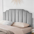 Velvet Upholstered Headboard Queen, Tufted Headboard, Elegantly Curved headboard only, Soft Padded headboards Queen Size, Modern Vertical Channel Design Head Board, Soft Grey
