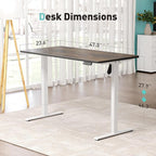 One-Piece Electric Standing Desk, 48 x 24 Inch Adjustable Height Sit to Stand Up Desk for Home Office, Work & Study, White Frame & Brown Desktop (2 Packages)