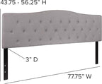 BizChair Arched Button Tufted King Size Headboard in Light Gray Fabric