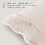 Double Stitch Scalloped Throw Pillow Covers - 100% Cotton Decorative Boho Pillow Covers 18 x 18, Made in India, Square Cushion Case, Modern Home Decor for Couch Sofa Living Room, Oat Milk