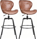 VECELO Swivel Counter Height Bar Stools Set of 2, Faux Leather Upholstered Bar Chairs with Back, Sturdy, Stylish, Easy to Clean, Barstools for Kitchen Island, Brown