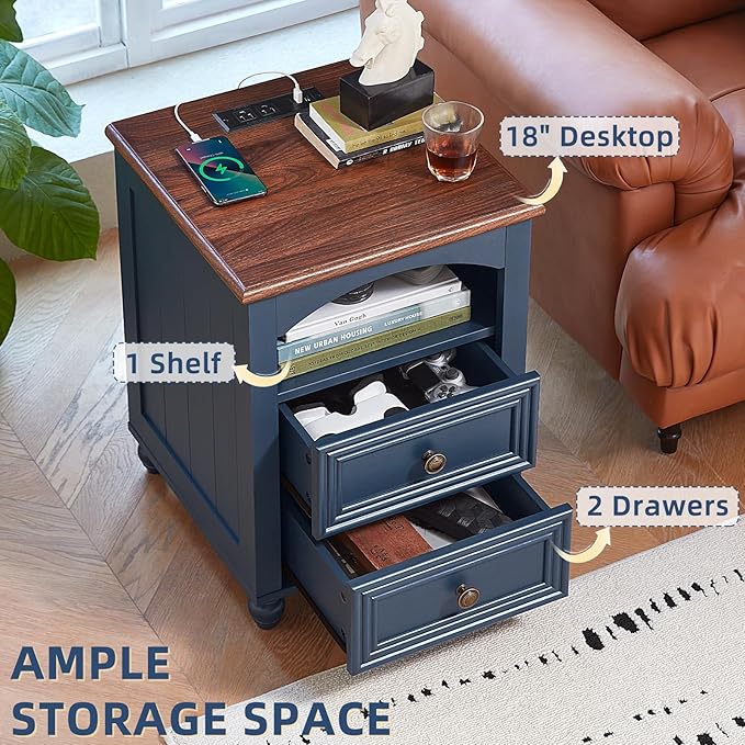 Dressers and Night Stand Set of 3, Wood 43.5" Tall Dresser and 18" Wide with Charging Station Chest of Drawers, Roman Column Nightstand Set of 2, Bedroom Furniture Dresser Suites for Home Living Room