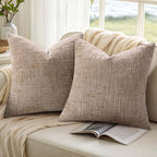 decorUhome Oatmeal Chenille Throw Pillow Covers 24x24 Set of 2 Thick Textured Slubby Couch Pillow Covers Farmhouse Accent Modern Neutral Decorative Pillow Cases for Bed Sofa Living Room