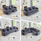 Oversized Corner Modular Sectional Sofa, L Shape Plush Corduroy Fluffy Sectional Couch with Pillows, 5 Seat Modular Sofa with Deep Seat for Living Room-Blue Grey