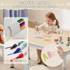Toddler Table, 7 Level Height Adjustable Kids Play Furniture for Ages 3-8, Rectangular Plastic, 23.6" W x23.6 L, Multi-Activity Desk with Graffiti Desktop for Home & Daycare