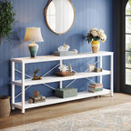Tribesigns 70.9-Inch Extra Long Console Table, 3-Tier Industrial Sofa Table with Metal Frame, Modern Behind Couch Table with Storage Shelves for Living Room Entryway Hallway Foyer (White)