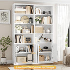 FACBOTALL Bookshelf and Bookcase with Doors, 6 Tier Double Wide Large Bookshelves, Open Display Shelves, 73'' Tall Bookshelf with Storage Cabinets for Home Office, Living Room, Library, White