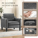 PU Leather Accent Chair Set of 2, Mid-Century Modern Living Room Armchair Sofa with Removable Cushions, Solid Wood Frame & Stitched Armrest Design, Bedroom Chair with Plastic Legs, Black