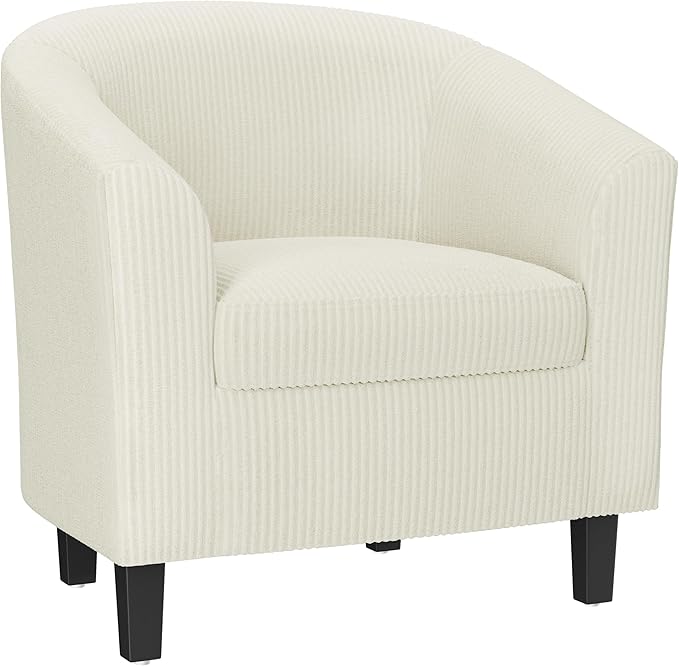 Yaheetech Corduroy Barrel Chair, Upholstered Club Accent Chair, Round Armchair with Soft Cushion for Living Room Bedroom Reading Waiting Room, Beige