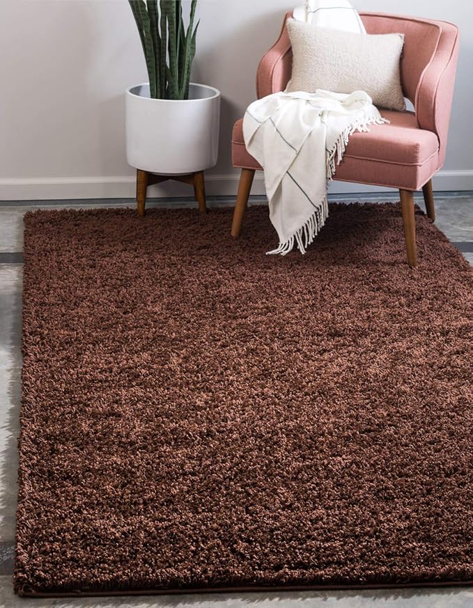 Unique Loom Solid Shag Collection Area Rug (10' x 13' Rectangle, Chocolate Brown)