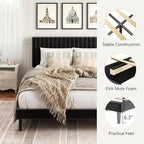 Full Size Platform Bed Frame with Velvet Upholstered Headboard, Full Bed Frame with Strong Wood Slats, Mattress Foundation, Box Spring Optional, Easy Assembly, Black