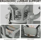 Computer Desk Chair with Wheels, Mesh Office Chair with Flip Up Arms, Adjustable Lumbar Support, Swivel Desk Chair Comfy, All Grey