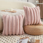 Neelvin Pink Faux Fur Cozy Soft Striped Decorative Throw Pillow Covers 26x26 inch Set of 2,Velvet Pillowcase Cushion Case for Sofa Couch