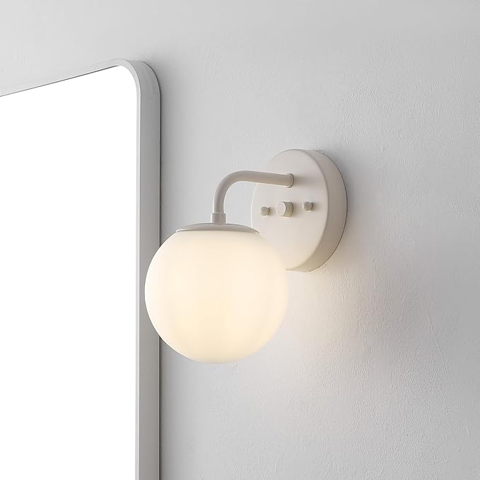 JONATHAN Y JYL3534C Louis Parisian Globe 5.75" 1-Light Metal/Frosted Glass Modern Contemporary LED Vanity Light Midcentury, Glam, Transitional, Bathroom, Powder Room, Dressing Room, Bedroom, Almond