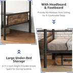 Metal Bunk Bed Twin Over Twin, Industrial Bunkbeds Heavy Duty Bed with Safety Guard Rails and Space-Saving Design, Steel Bed for School, Bedroom (Vintage Brown)