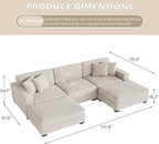 Modular Sectional Couches for Living Room, 118" Modern Upholstered Sofa Couche with Ottoman for Living Room Bedroom, Beige