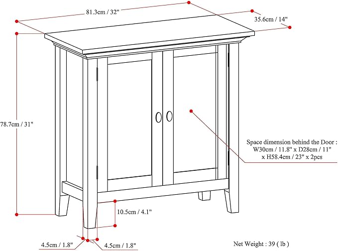 SIMPLIHOME Redmond SOLID WOOD 32 inch Wide Transitional Low Storage Cabinet in Light Golden Brown for the Living Room, Entryway and Family Room