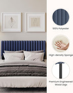 Queen Size Upholstered Headboard Only, Channel Tufted Headboard with Adjustable Height, Easy Assembly, Navy Blue