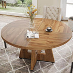 Tribesigns Round Dining Table for 4, 47 inch Farmhouse Circle Kitchen Table with Wooden Pedestal Base for Kitchen, Dining Room, Living Room (Wood)