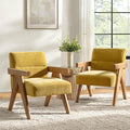 HULALA HOME Modern Accent Chair, Upholstered Arm Chair with Solid Wood Frame, Comfortable Padded Seat and Back, for Living Room, Bedroom Set of 2, Mustard