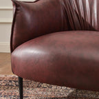 KINWELL 33" W Faux Leather Barrel Chairs Set of 2 with Hand-Tufted Pleated Back Flared Arms, Modern PU Upholstered Accent Chairs with Metal Legs, Large Armchairs Lounge Chairs for Living Room, Red