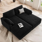 Belffin Large Modular Sectional Sofa with Deep Chaise, 73.6" Corduroy L Shaped Couch with 9" Soft Dual-Layer Seats Cushion for Living Room, Apartment, Black